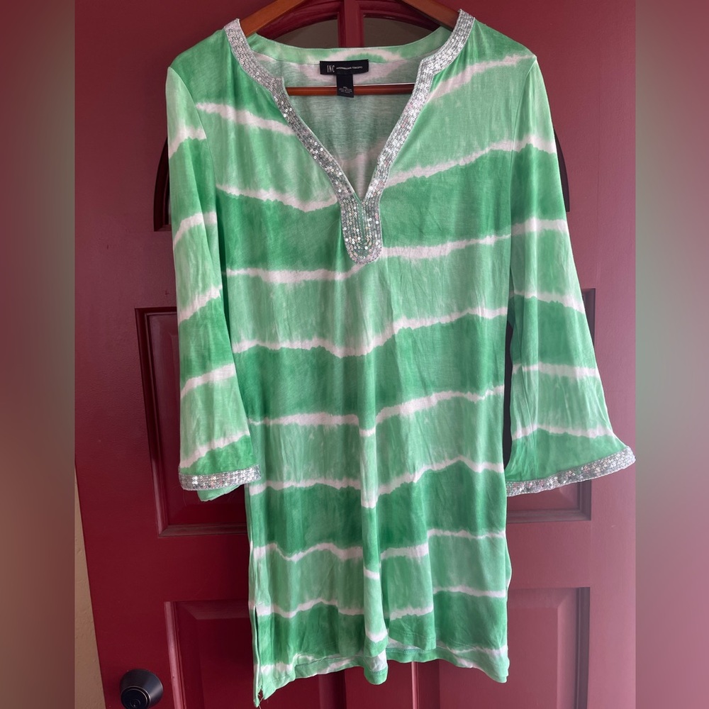 INC International Concepts green and white tie dyed tunic/dress/coverup